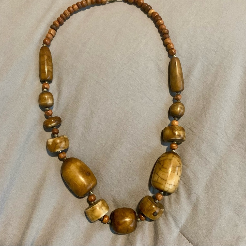 Brown Wood Beaded Necklace